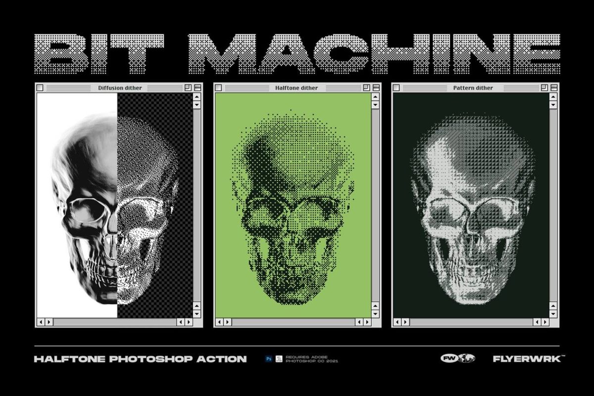 90年代复古半调像素风马赛克点状图像照片特效ps动作 Bit machine Halftone Action_img_3