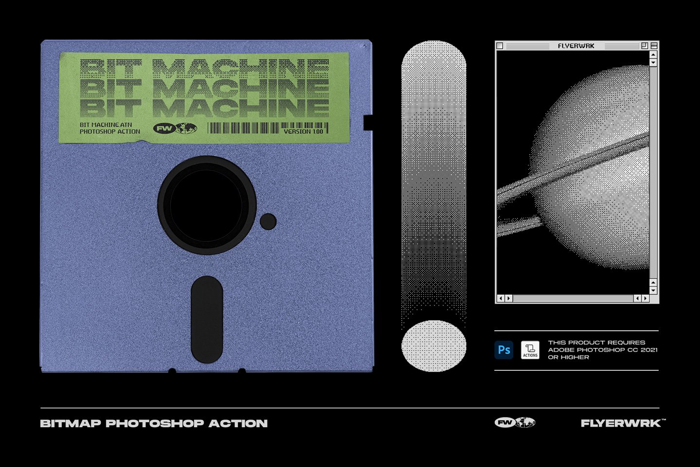 90年代复古半调像素风马赛克点状图像照片特效ps动作 Bit machine Halftone Action_img_2