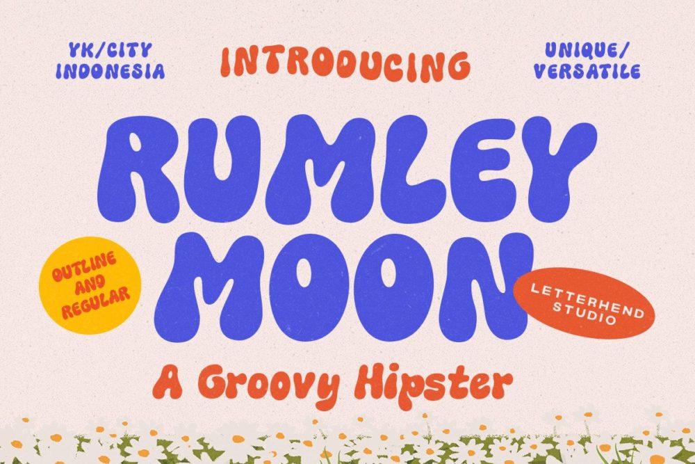 复古卡通有趣杂志书籍排版贺卡包装标题logo设计英文字体下载 Rumley Moon - Groovy Hipster Font_img_2