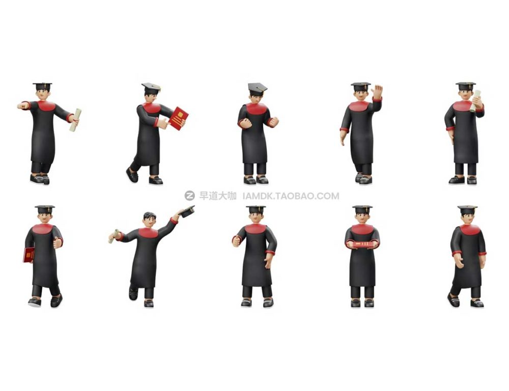 10个高校毕业生博士帽3d人物插画插图图标icons设计素材 Graduation 3D Character_img_2