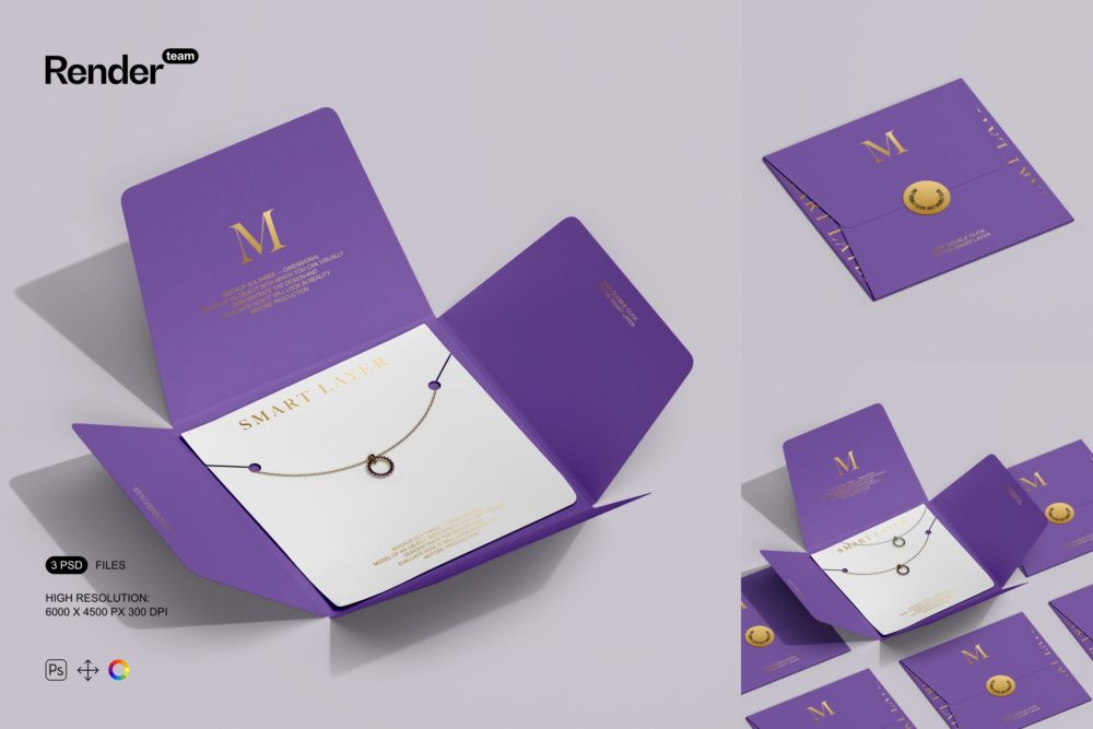 时尚珠宝项链包装卡片信封设计展示贴图psd样机模板 Jewelry Packaging Mockup Set_img_2