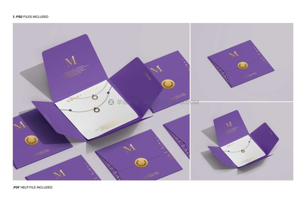 时尚珠宝项链包装卡片信封设计展示贴图psd样机模板 Jewelry Packaging Mockup Set_img_2