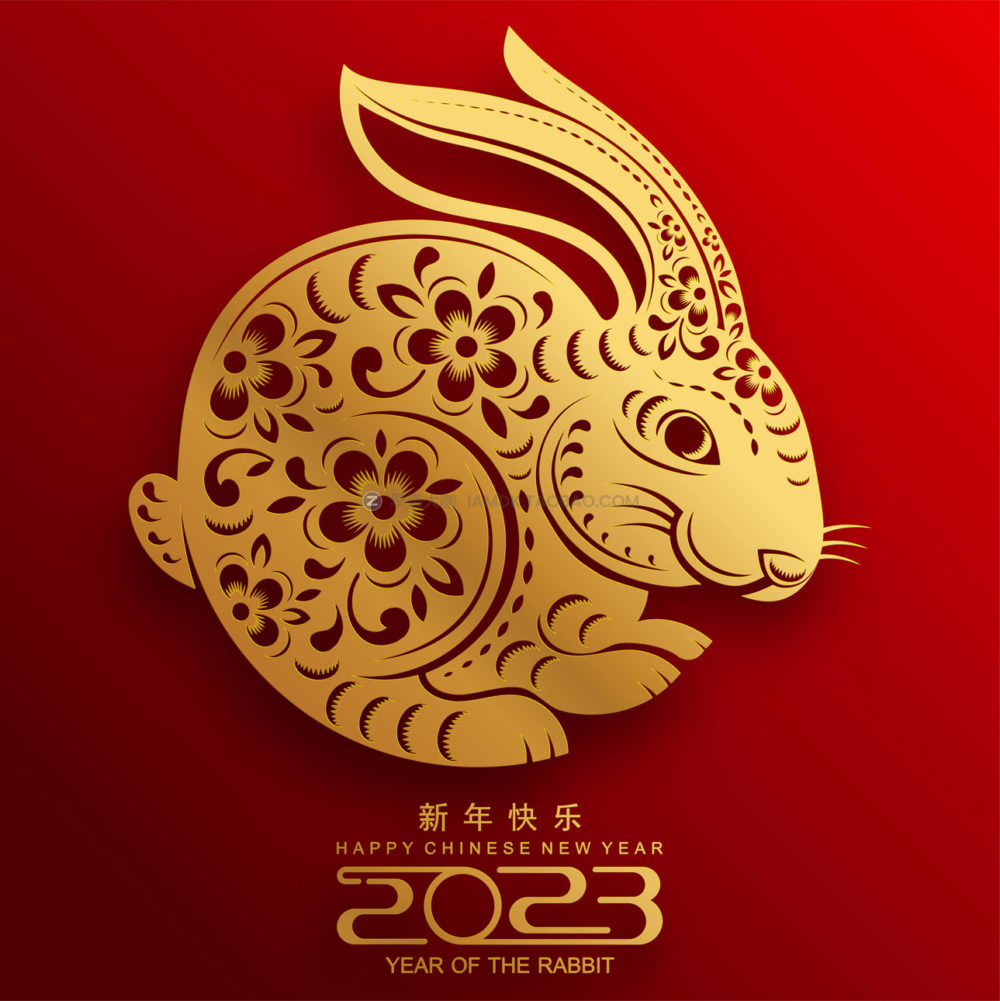 22款2023年兔年春节新年中国新春背景剪纸风格ai矢量设计素材 Rabbit year vector illustration_img_2