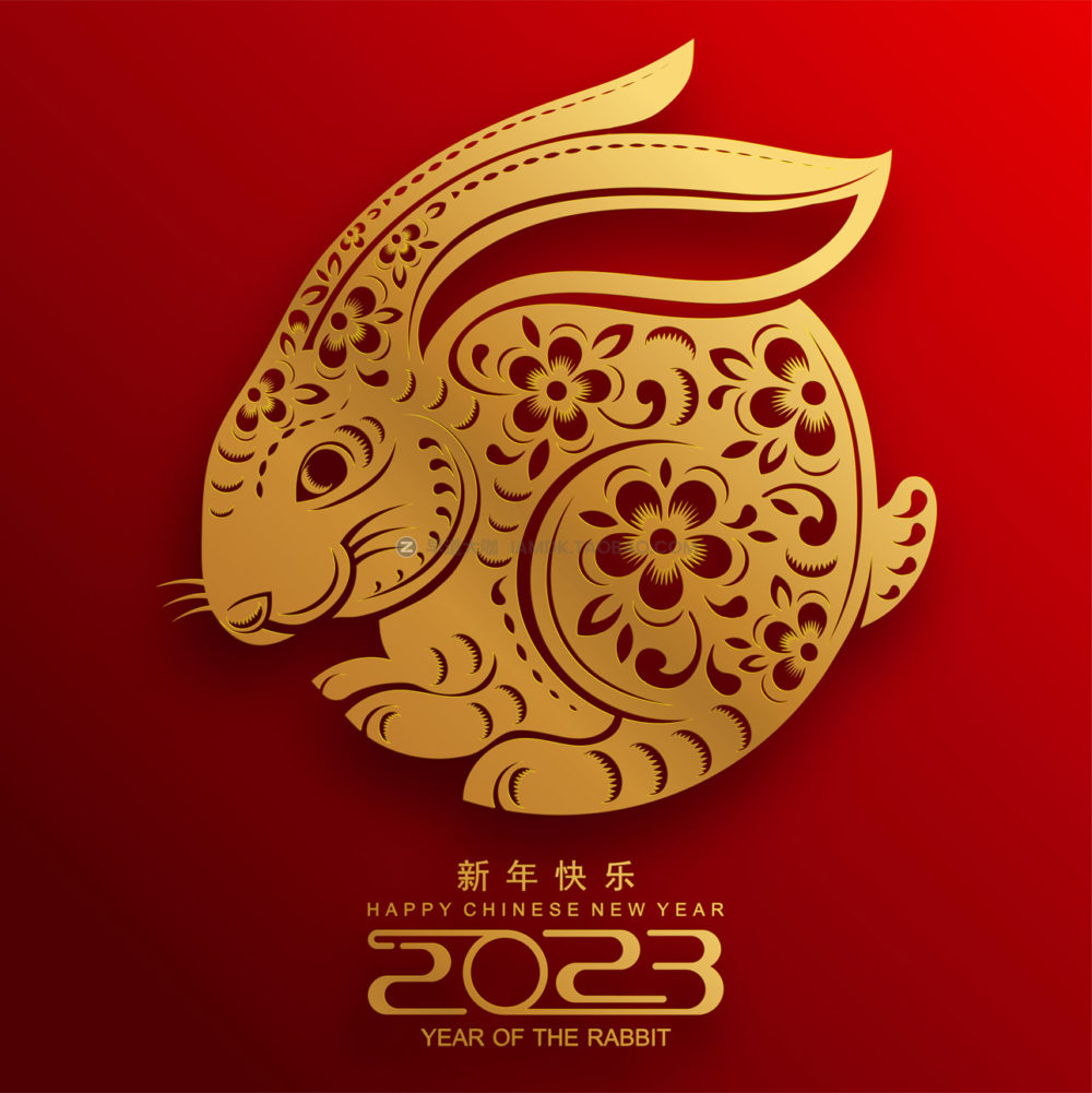 22款2023年兔年春节新年中国新春背景剪纸风格ai矢量设计素材 Rabbit year vector illustration_img_2