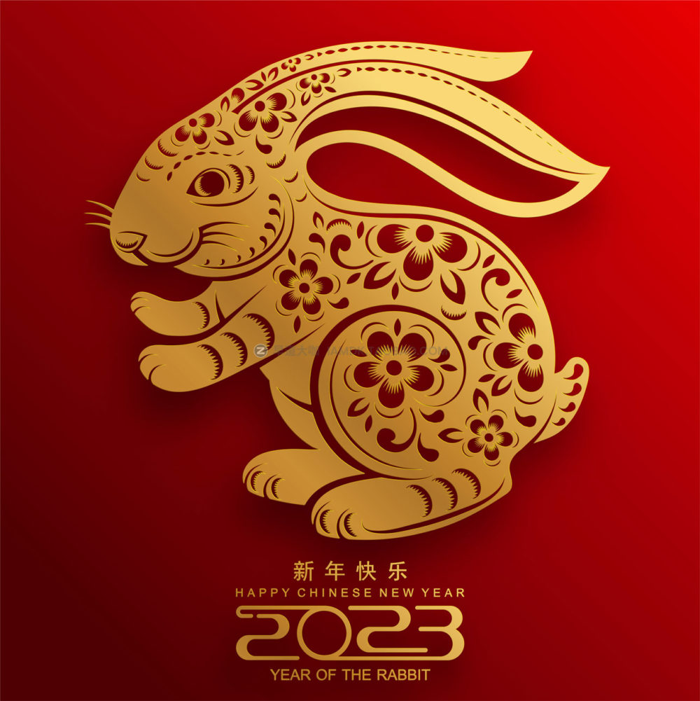 22款2023年兔年春节新年中国新春背景剪纸风格ai矢量设计素材 Rabbit year vector illustration_img_2