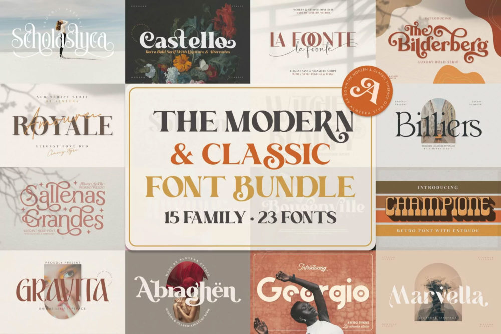 20套70年代复古优雅杂志海报标题logo设计衬线英文字体合集 The Modern & Classic Font Bundle_img_2