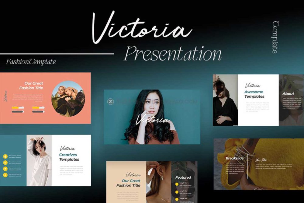 时尚都市风品牌策划个人简历介绍图文排版设计ppt+key模板 Victoria Powerpoint+Keynote Template_img_2