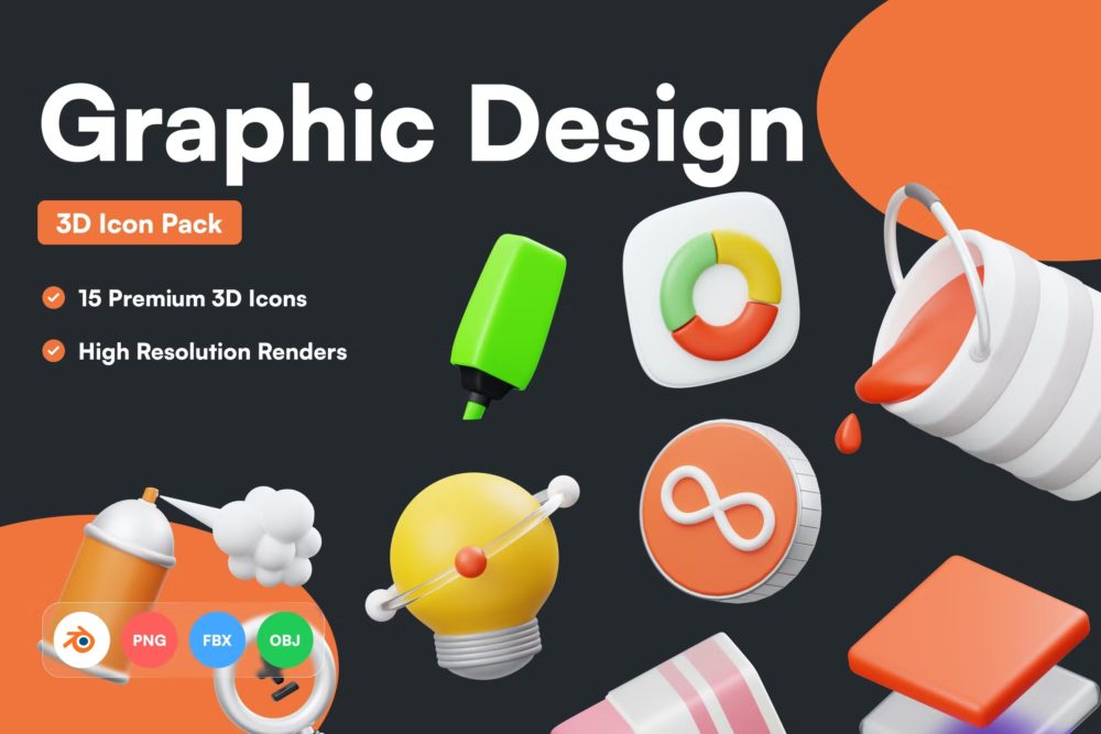 15个创意平面设计主题3d立体ui界面设计图标icons素材包 Graphic Design 3D Icon_img_2