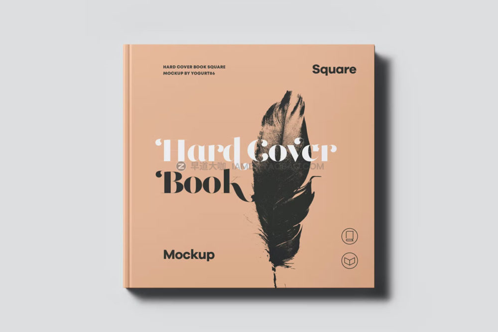 8款时尚硬皮精装书籍画册封面作品集设计展示贴图psd样机模板 Hard Cover Square Book Mock-up_img_2