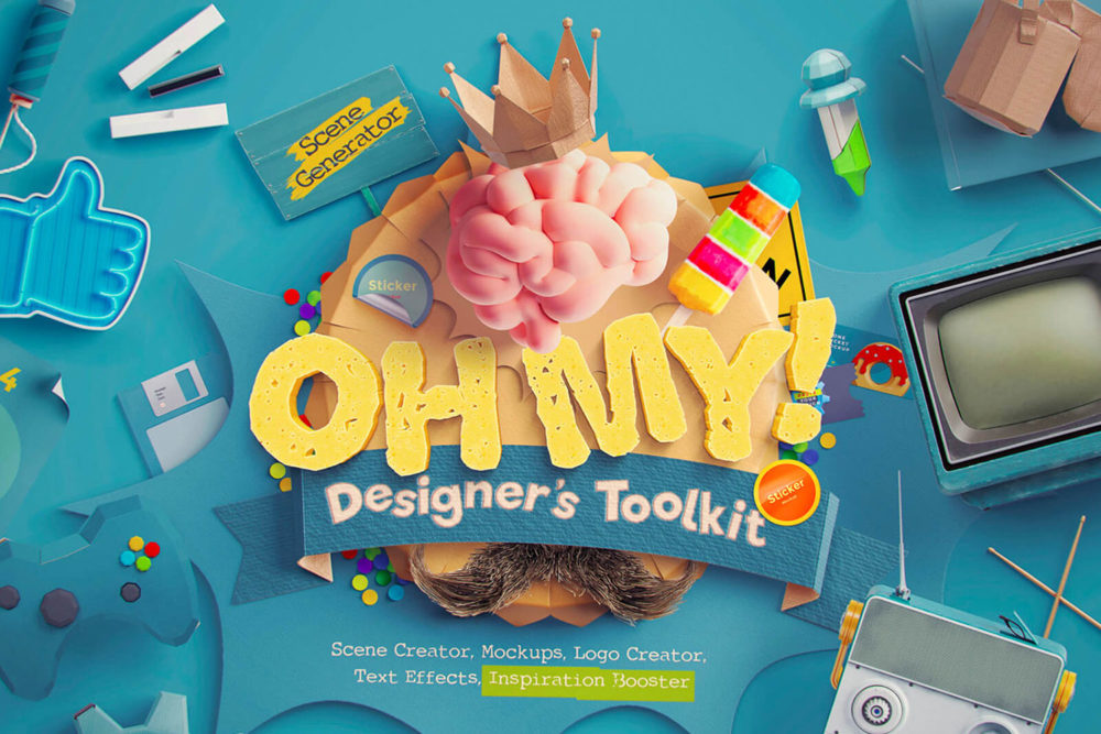 潮流卡通创意趣味折纸玩具摆件文具ps样机素材国外设计模板 OhMy! Designer