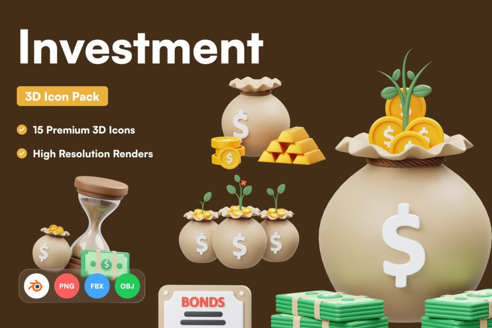 15个现代投资理财金融3d立体图标ui界面设计icons素材 Investment 3D Icon_img_2