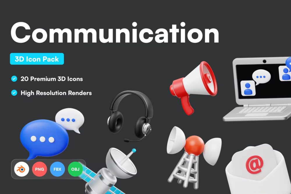 20个网络通信卫星3d立体图标icons界面设计素材包 Communication 3D Icon_img_2