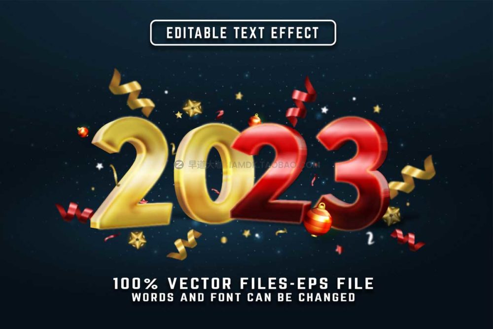 21款2023新年元旦圣诞节打折促销海报标题设计ai矢量模板 Christmas Text Effect 2023_img_2