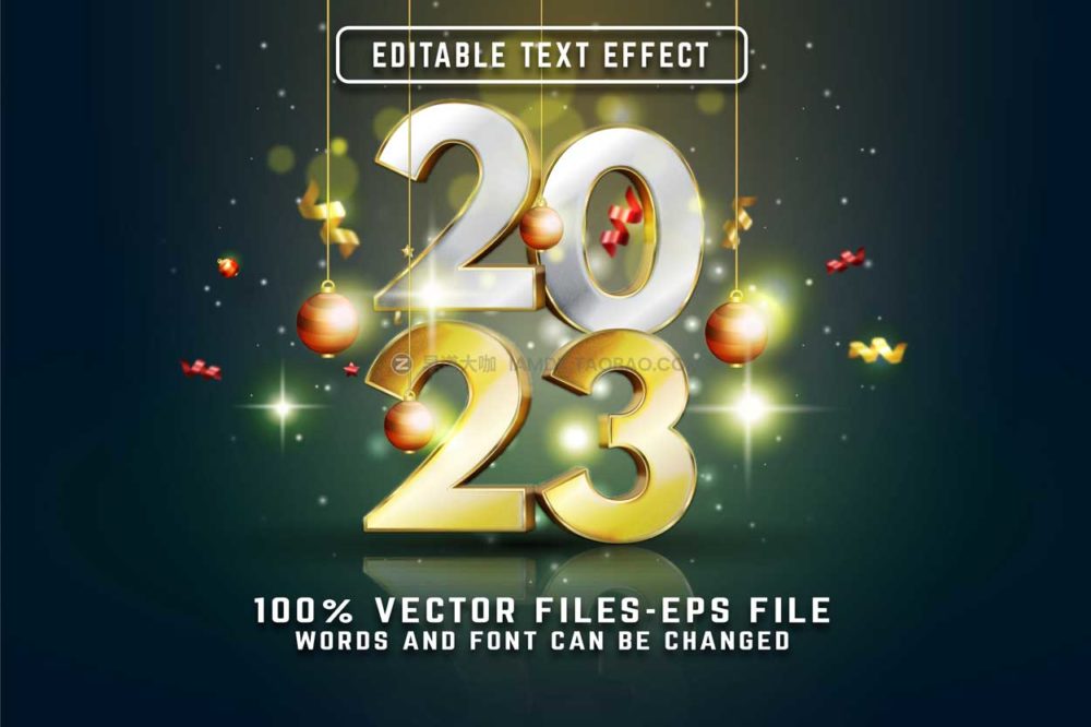 21款2023新年元旦圣诞节打折促销海报标题设计ai矢量模板 Christmas Text Effect 2023_img_2