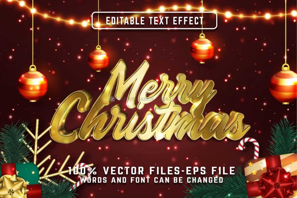 21款2023新年元旦圣诞节打折促销海报标题设计ai矢量模板 Christmas Text Effect 2023_img_2