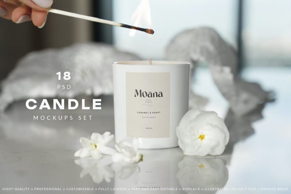 18款时尚蜡烛香薰精油香氛包装设计展示贴图ps样机源文件 Candle Mockups Set_img_2