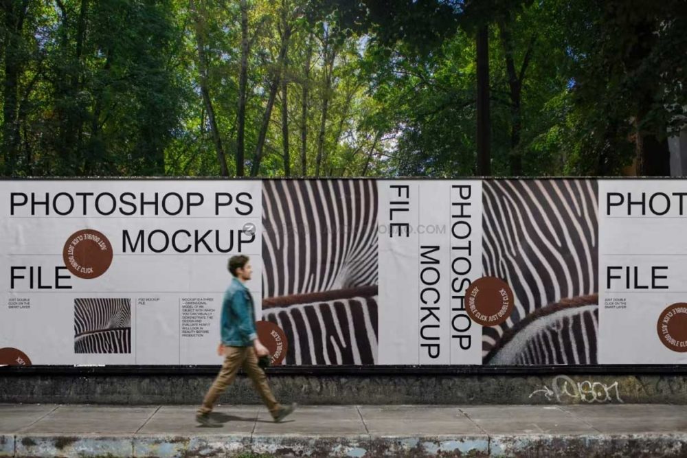 时尚城市街头楼盘围挡画面广告海报设计展示贴图psd样机模板 City Advertising Mockup Set_img_2