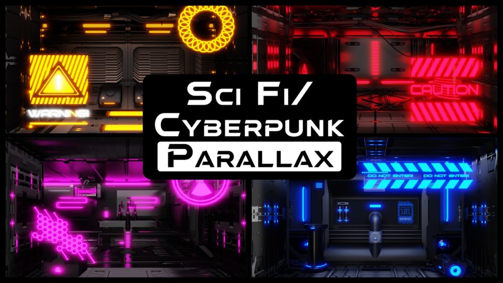 未来科幻赛博朋克机甲飞船飞机坪车间工厂3d渲染blender模型素材 Cyberpunk Parallax Rooms_img_2