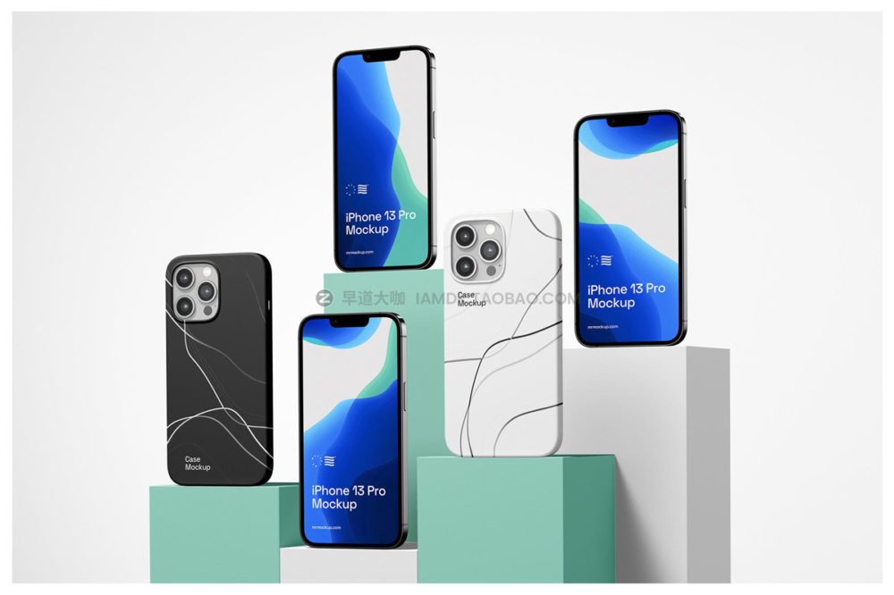 24款高级iPhone 13 Pro苹果手机APP UI界面设计展示贴图PSD样机模板 iPhone 13 Pro Mockups + Case Mockups_img_2