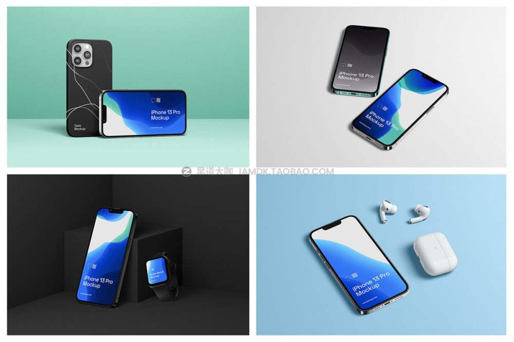 24款高级iPhone 13 Pro苹果手机APP UI界面设计展示贴图PSD样机模板 iPhone 13 Pro Mockups + Case Mockups_img_2