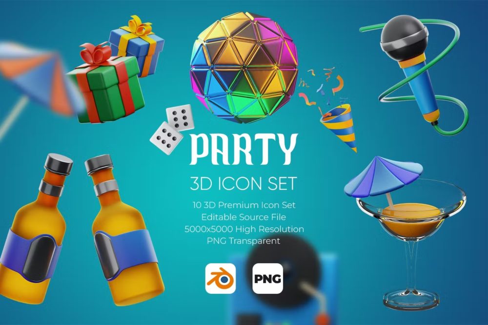 高级迪斯科音乐节日舞蹈派对3D图标icon素材png免抠图 Party 3D Icon Set_img_2