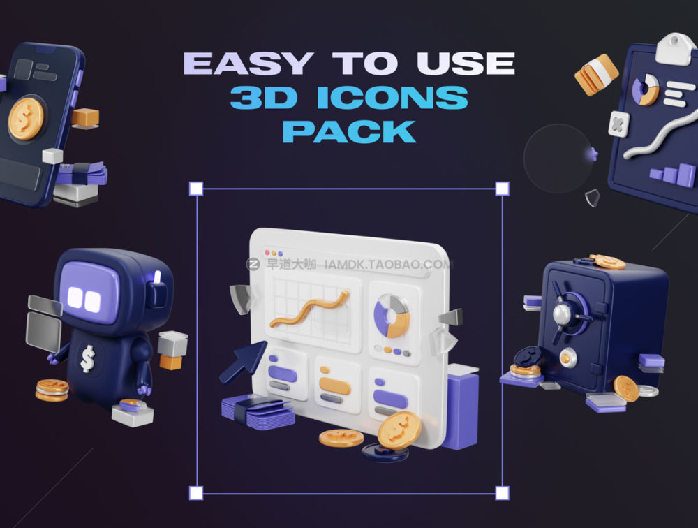 20个独特3D立体金融商业货币银行主题图标icons设计素材包 Wealthy - Business & Finance 3D Icon Set_img_2