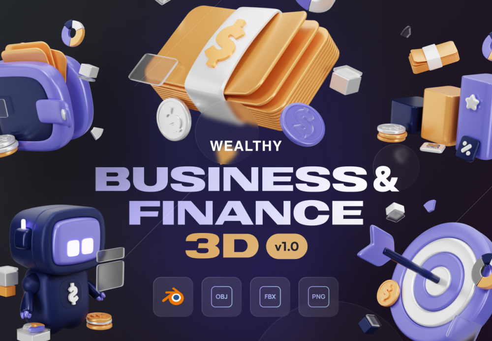 20个独特3D立体金融商业货币银行主题图标icons设计素材包 Wealthy - Business & Finance 3D Icon Set_img_2