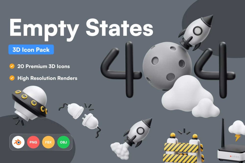 20个现代时尚创意太空互联网3d图标icons界面设计素材包 Empty State 3D Icon_img_2