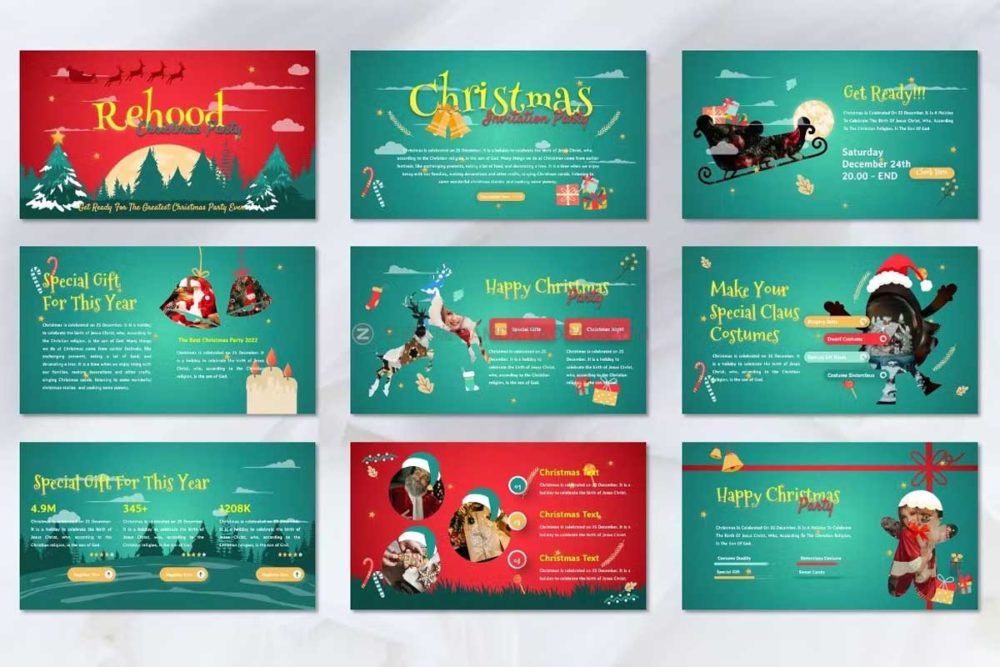 45页圣诞节晚会主题演示文稿图文排版设计ppt+key模板素材 Rehood - Christmas Party Powerpoint+Keynote Template_img_2