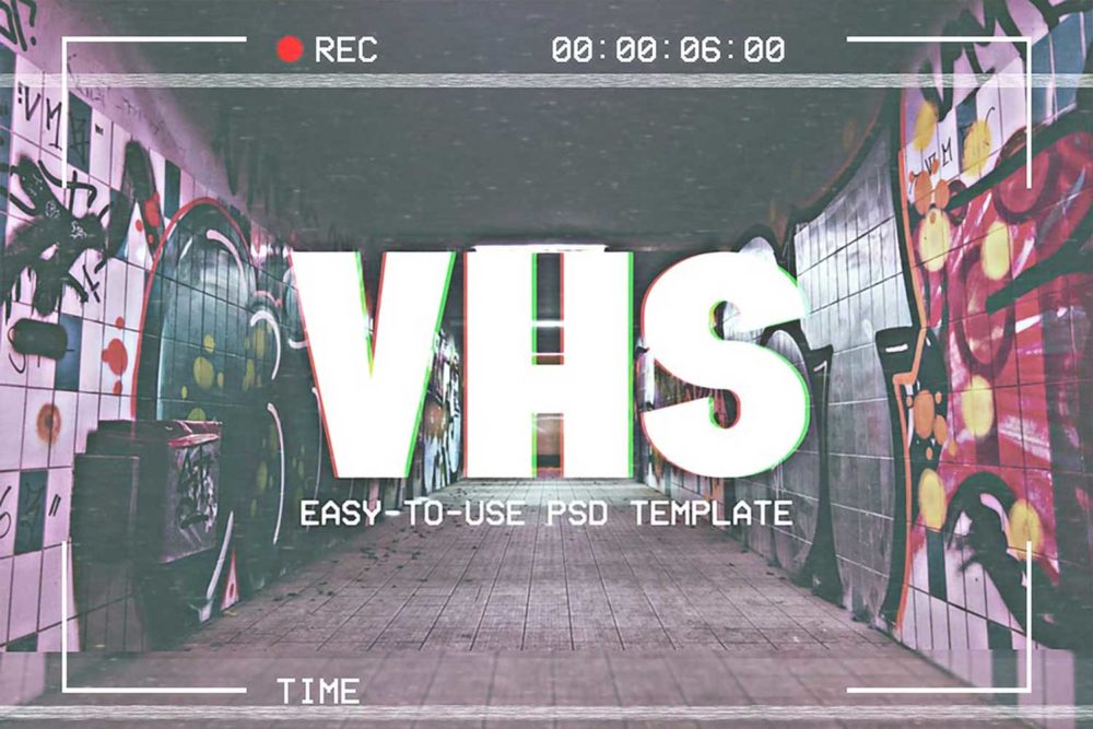 潮流VHS信号故障摄像镜头失真毛刺效果照片处理ps样机滤镜模板 VHS Template_img_2