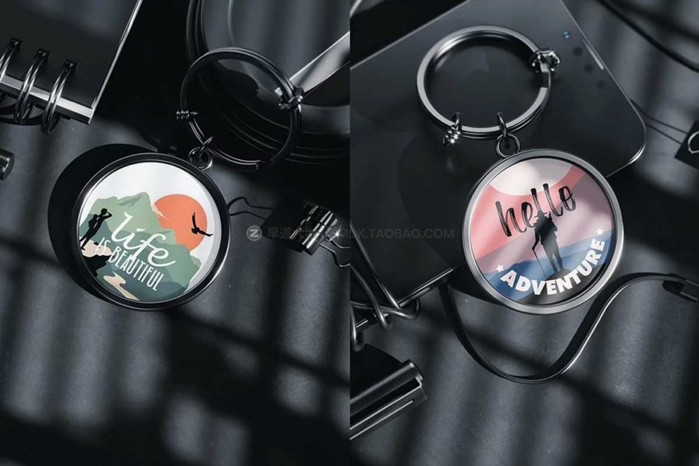 时尚圆形纽扣徽章标牌钥匙扣设计展示贴图psd样机模板 Circle Metal Keychain Mockup_img_2