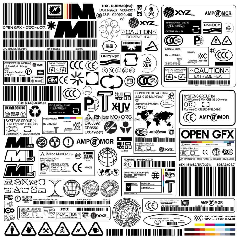 107款复古千禧Y2K赛博朋克机能印刷图标工业风Logo设计ai矢量图形包 Label Asset Pack (vol.1)_img_2