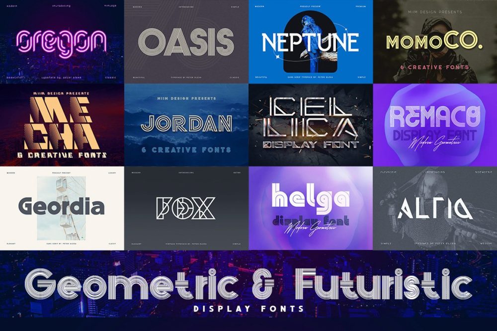 12套未来科幻独特尖锐几何学抽象艺术线条英文字体安装包 12 Geometric & Futuristic Fonts_img_2