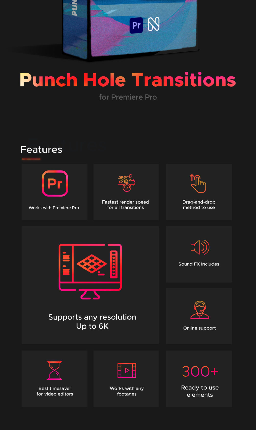 PR预设 300+复古胶片叠加摄像机视频无缝转场预设 Videohive - Punch Hole Transitions for Premiere Pro_img_2