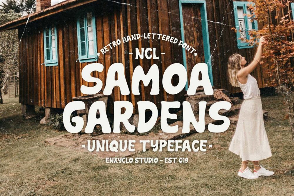 经典复古圆润品牌服装包装标题设计手写英文字体包 NCL SAMOA GARDENS - Retro Font_img_2