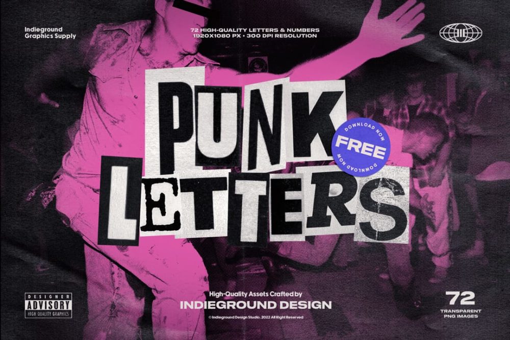 70年代做旧复古朋克风黑白字母数字拼贴剪贴画png免抠图背景图 Punk Letters PNGs_img_2