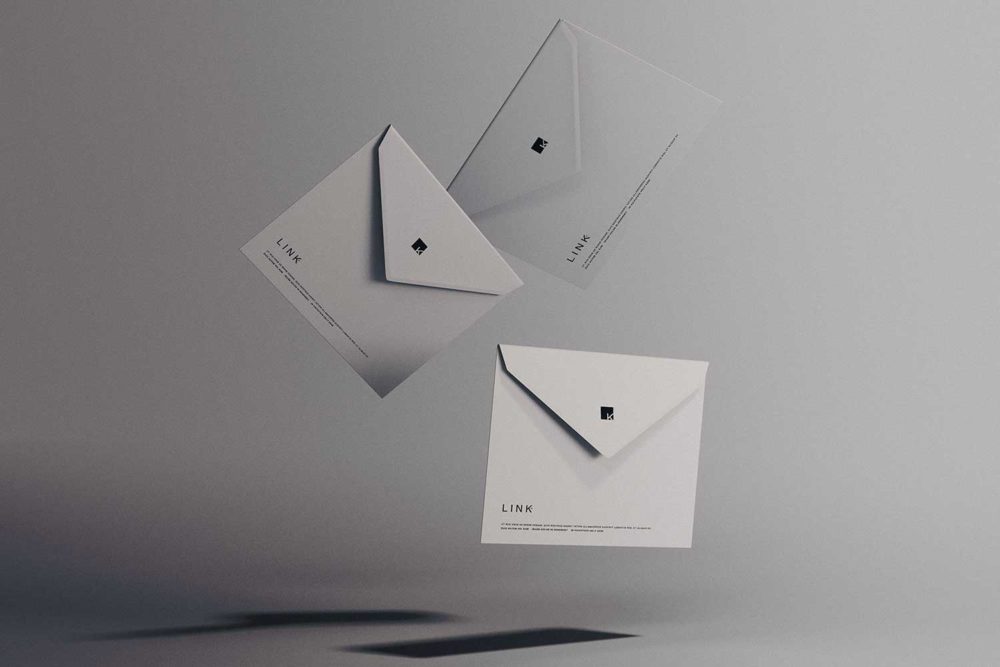 时尚品牌vi标志设计展示贴图悬浮信封样机psd模板素材 Floating Envelopes Mockup_img_2