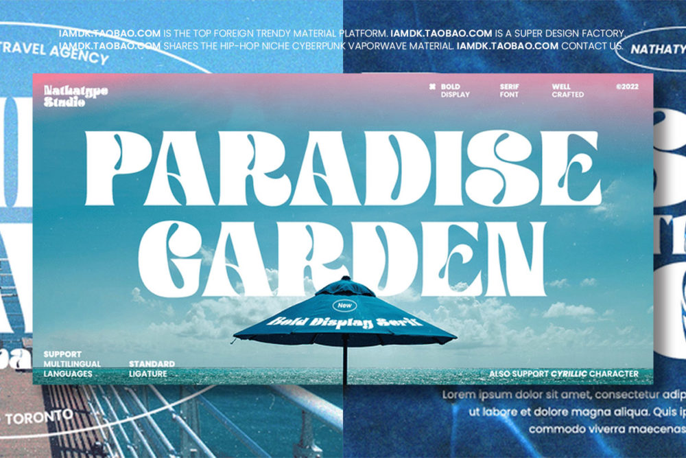 现代时尚逆反差海报封面标题logo设计粗体衬线英文字体 Paradise Garden Font_img_2