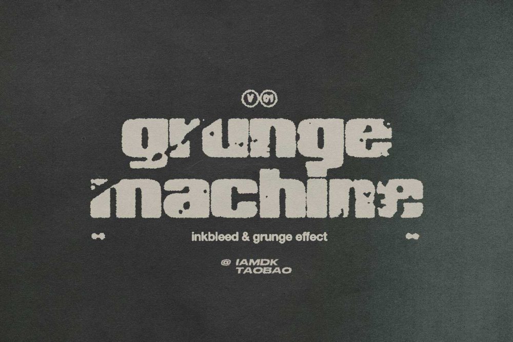 复古做旧粗糙墨水渗透文本标题logo处理特效ps动作背景素材套装 Grunge Machine | Photoshop Inkbleed and Grunge Effect Action_img_2