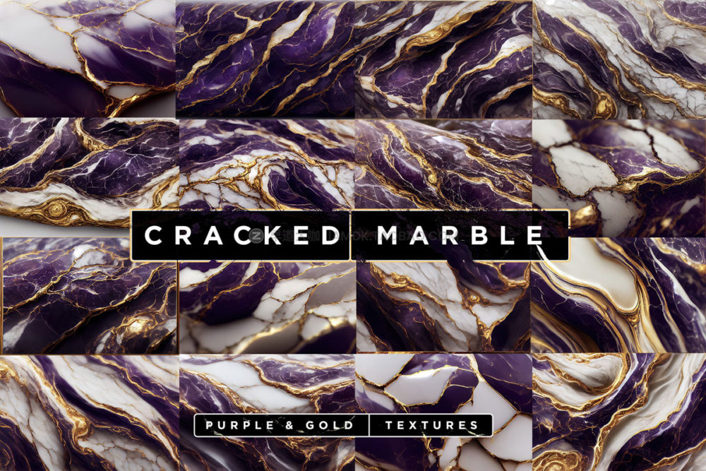 高端奢华鎏金紫色大理石纹理肌理背景图片设计素材包 Purple & Gold Marble Textures Pack_img_2