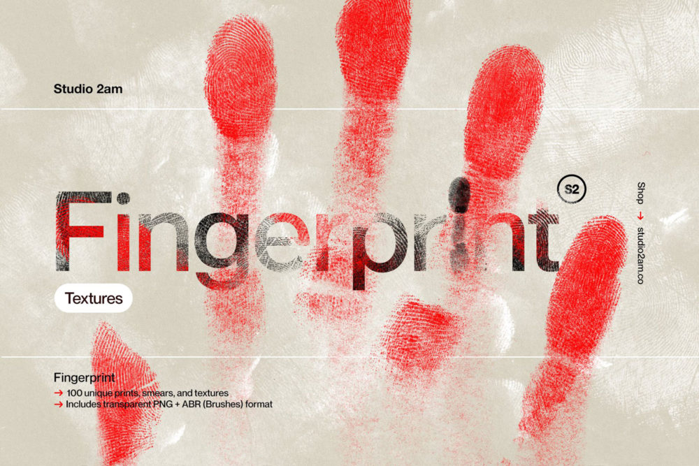 100个复古做旧指纹手掌印手印指印纹理png免抠图ps笔刷素材套装 Fingerprint by Studio 2am_img_2