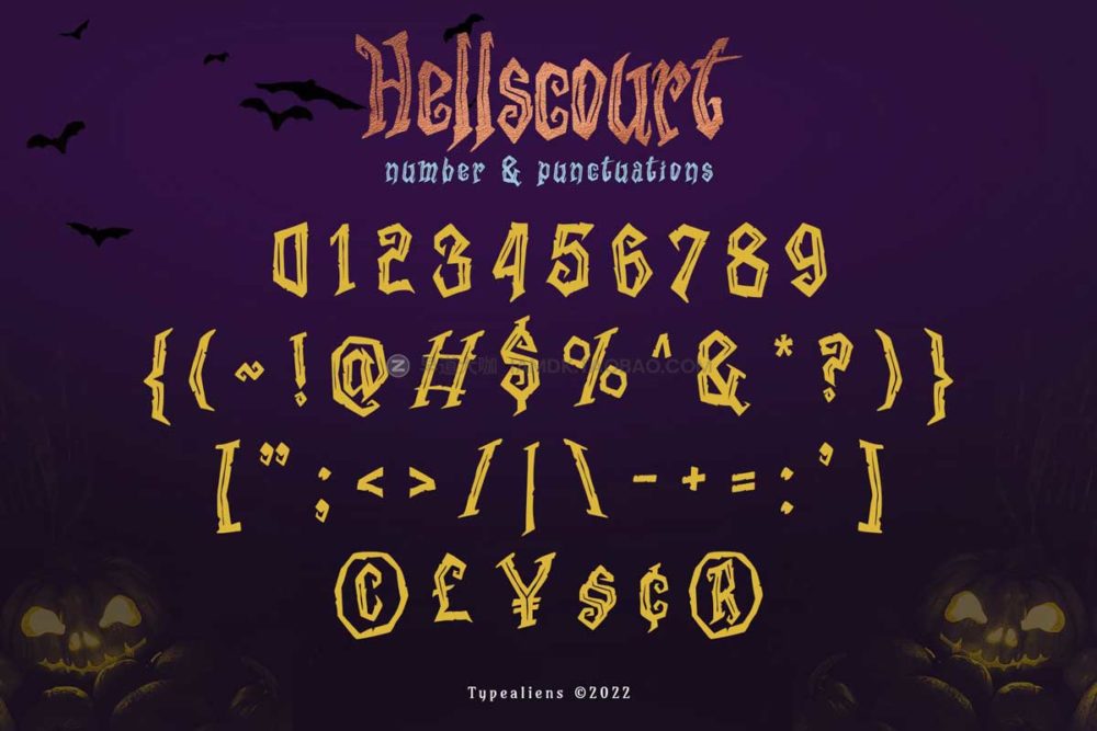 万圣节恐怖僵尸电影标题T恤logo设计装饰英文字体 Hellscourt Font_img_2