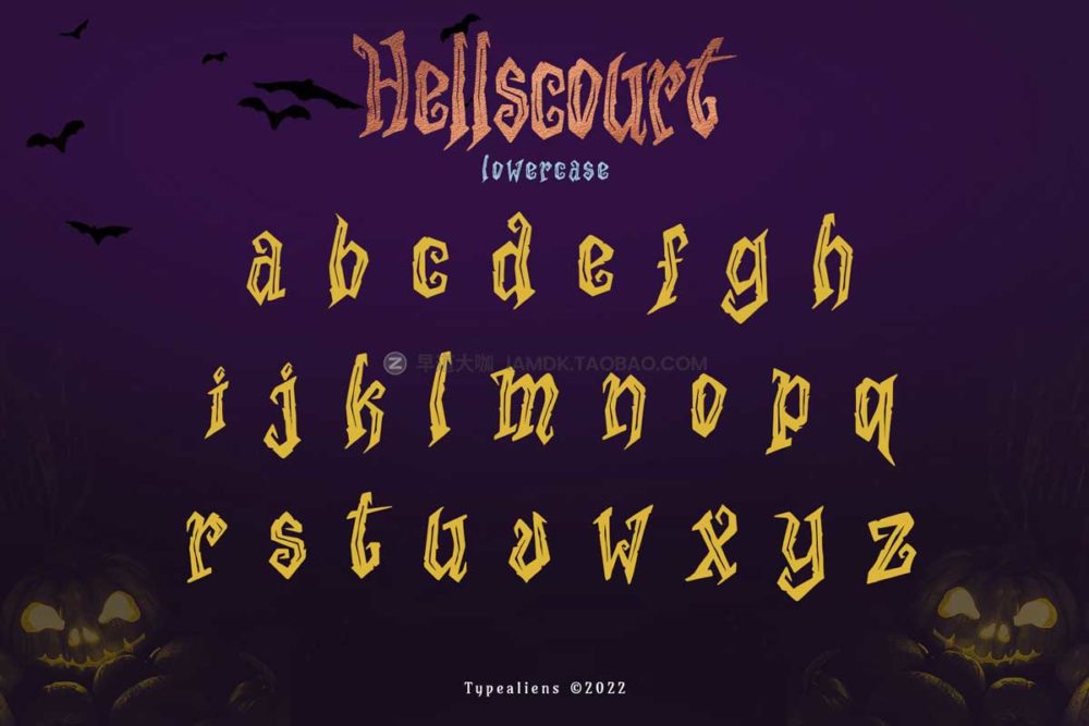 万圣节恐怖僵尸电影标题T恤logo设计装饰英文字体 Hellscourt Font_img_2