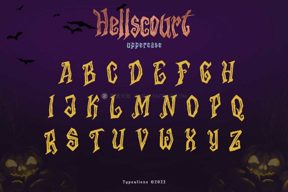 万圣节恐怖僵尸电影标题T恤logo设计装饰英文字体 Hellscourt Font_img_2