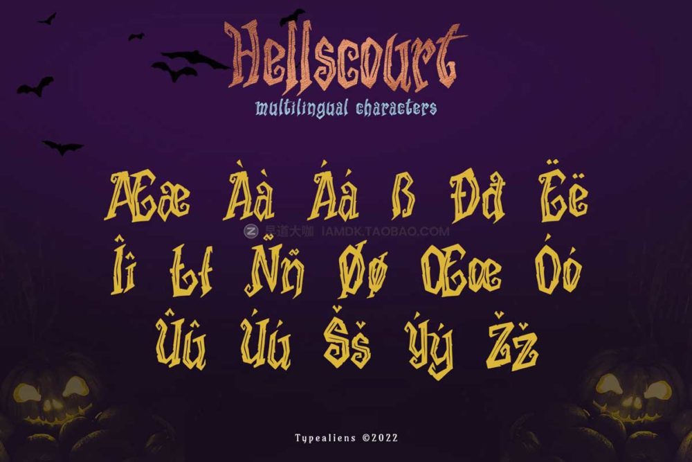 万圣节恐怖僵尸电影标题T恤logo设计装饰英文字体 Hellscourt Font_img_2