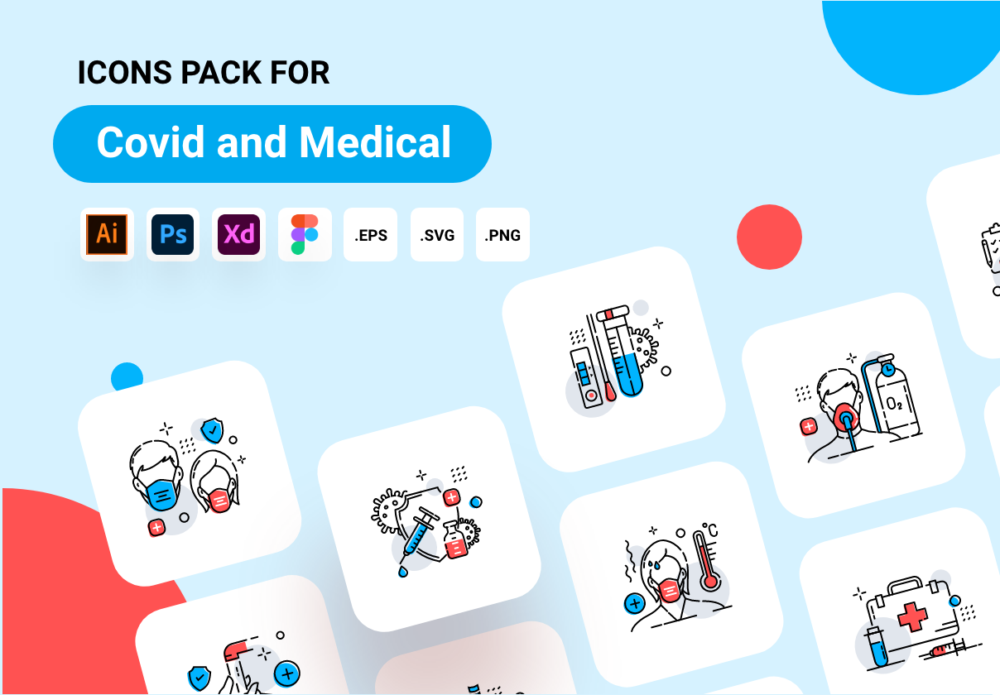 24个医疗健康app界面设计矢量线条图形设计素材包 Icons Pack - Covid & Medicals_img_2