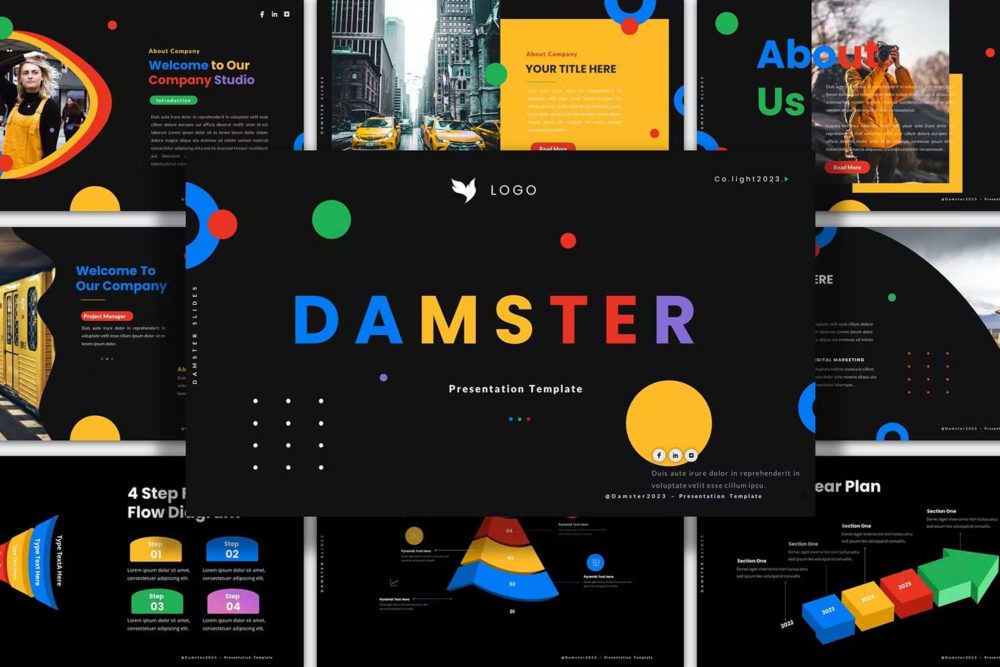 44页现代独特多彩商业策划公司介绍幻灯片设计ppt模板 Damster Slides Powerpoint Presentation Template_img_2