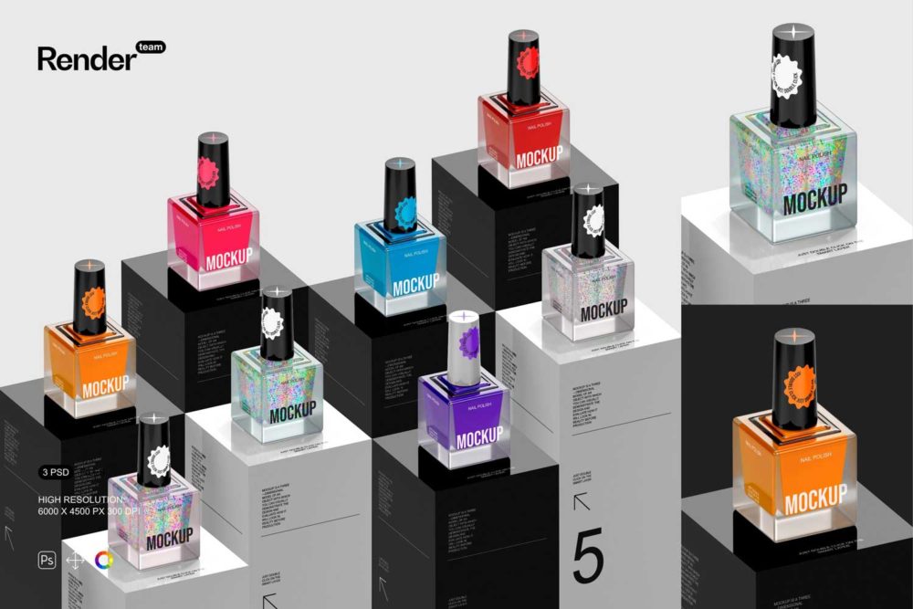 高级化妆品指甲油包装瓶外观设计展示贴图psd样机模板 Nail Polish Mockup Set_img_2