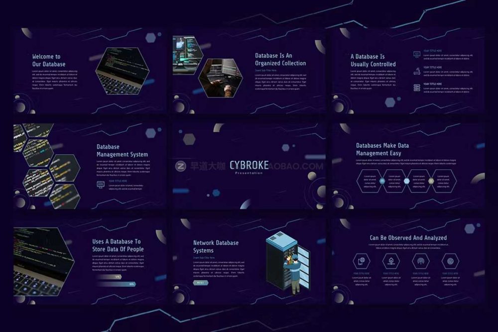 60张创意未来科技蜂窝数码网络数据演示文稿设计ppt+key模板 Cybroke - PPT+KEY_img_2
