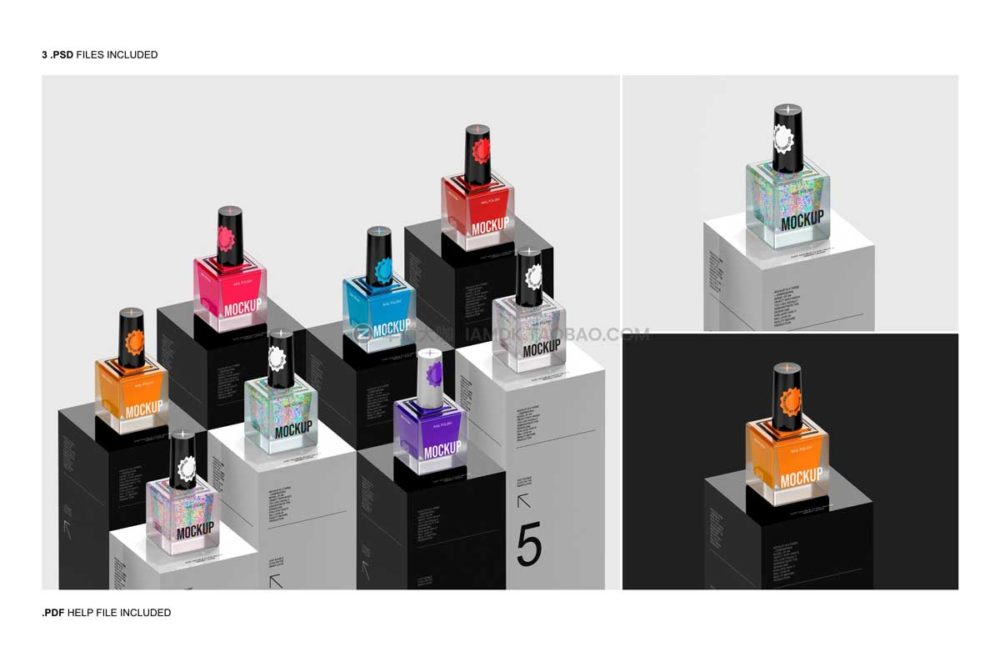 高级化妆品指甲油包装瓶外观设计展示贴图psd样机模板 Nail Polish Mockup Set_img_2